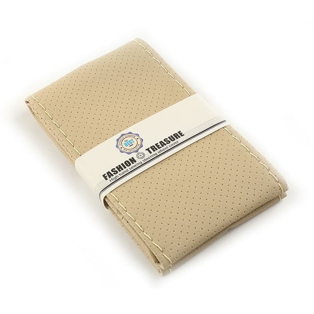 Funda de volante cosida a mano hecha de cuero de súper fibra, suave y lisa, funda de volante universal antiestacional cosida a mano