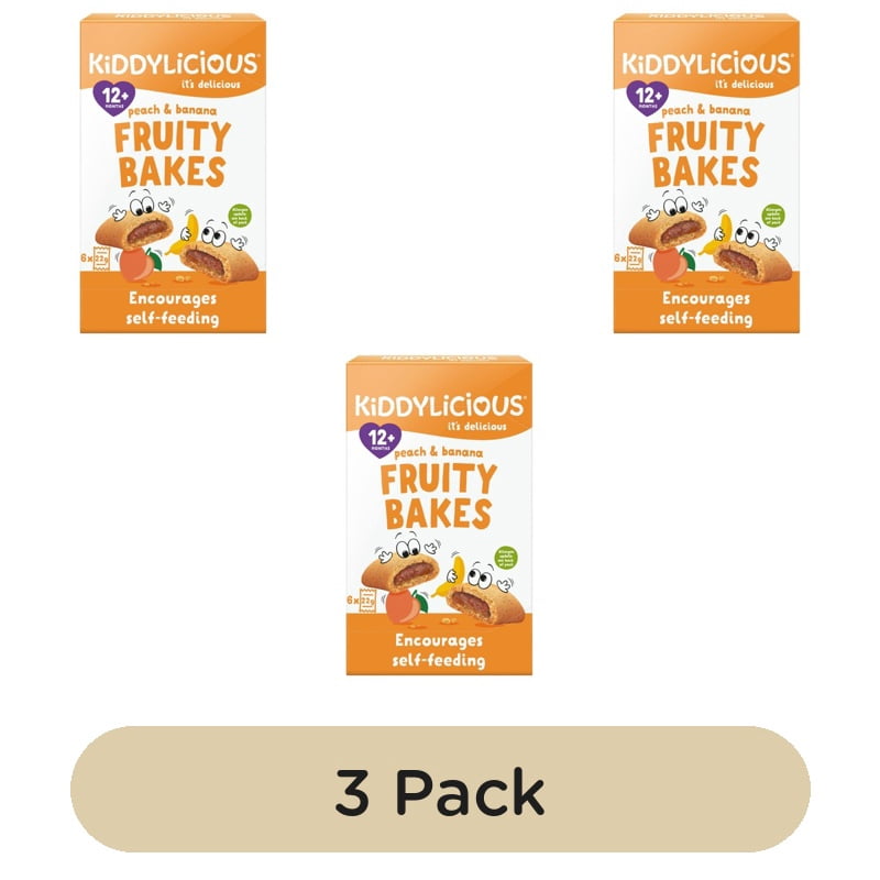 Kiddylicious Peach & Banana Fruity Bakes Baby Snacks Multi 6 x 22g, British Import (Pack of 3)