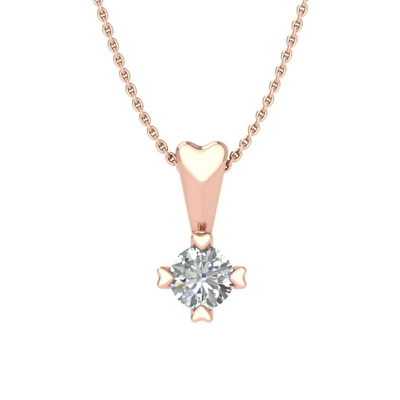 0.08 Carat Diamond Solitaire Pendant Necklace in 10K Rose Gold - IGI Certified (Silver Chain Included)