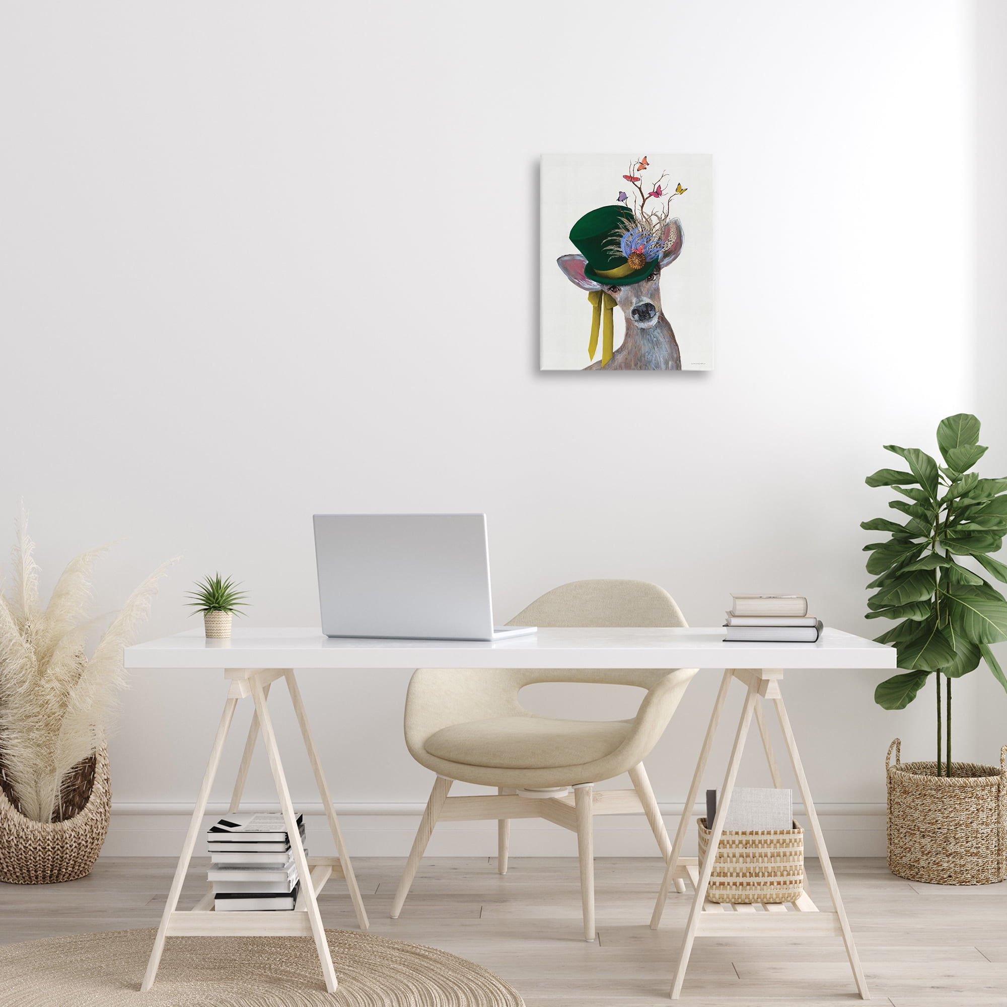 Stupell Industries Deer with Butterfly Hat Animals & Insects Painting Gallery Wrapped Canvas Art Print Wall Art, 16 x 20