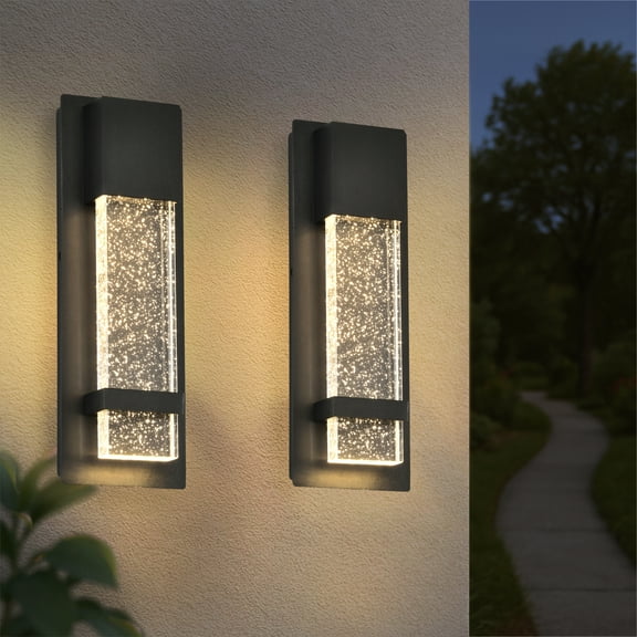 Modern Outdoor LED Wall Sconce 2-Pack, 13.78” Slim IP44 Waterproof Exterior Wall Light with Bubble Acrylic Panel, 12W 3000K Warm White Hardwired Porch Patio Garage Lighting