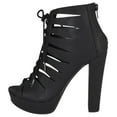 thumbnail image 2 of Delicious Shoes Women Block High Heel Cutout Sandals Open Peep Toe Back Zipper Lace Up Crisscross ZEUS-S Black 7.5, 2 of 5