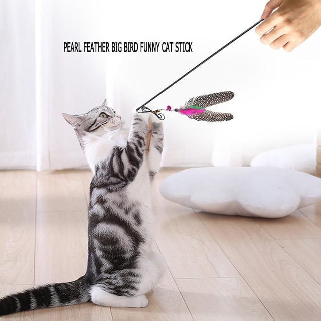 Juguetes para gatos con plumas de perlas, divertidos gatitos, varillas, varita, juguetes interactivos, suministros para mascotas