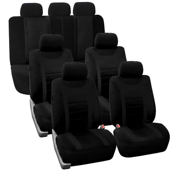 FH Group Black Airbag Compatible and Split Bench Sports 7 Seaters Car Van Seat Cover, Full Set