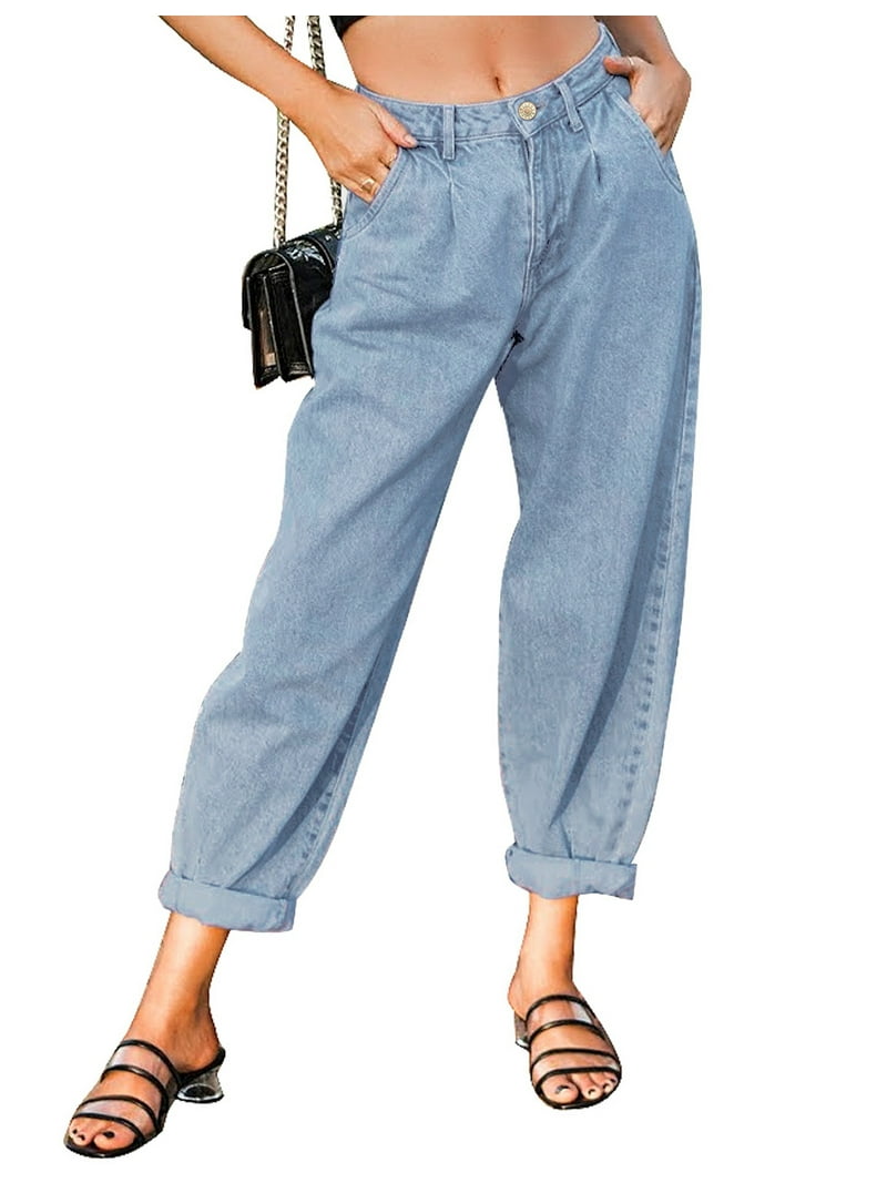 luvamia Women's Cute Balloon Tapered Denim Jeans Classic High