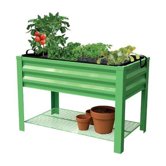 Panacea 83360 Elevated Rustic Farmhouse Planter Box with Stand, Galvanized Large Planter