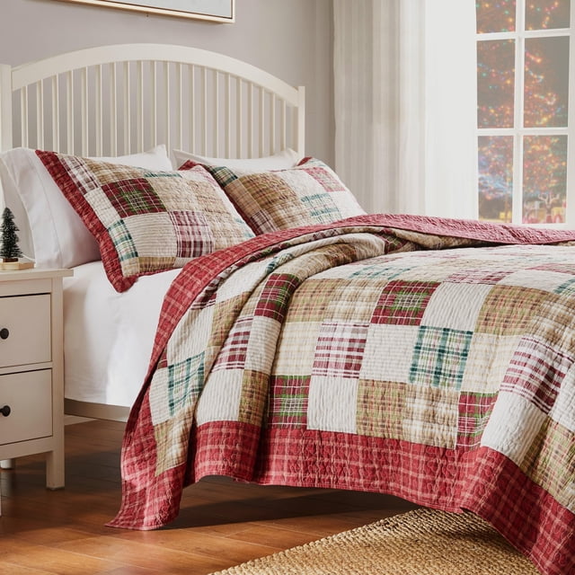 Juego de edredón Greenland Home Oxford 100% algodón, doble o XL, rojo