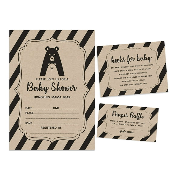 Inkdotpot Set Of 30Bear Jungle Animals Rustic Baby Shower Invitations-Diaper Raffle Tickets And Baby Shower Book Request Cards Invites Its A Boy Its A Girl