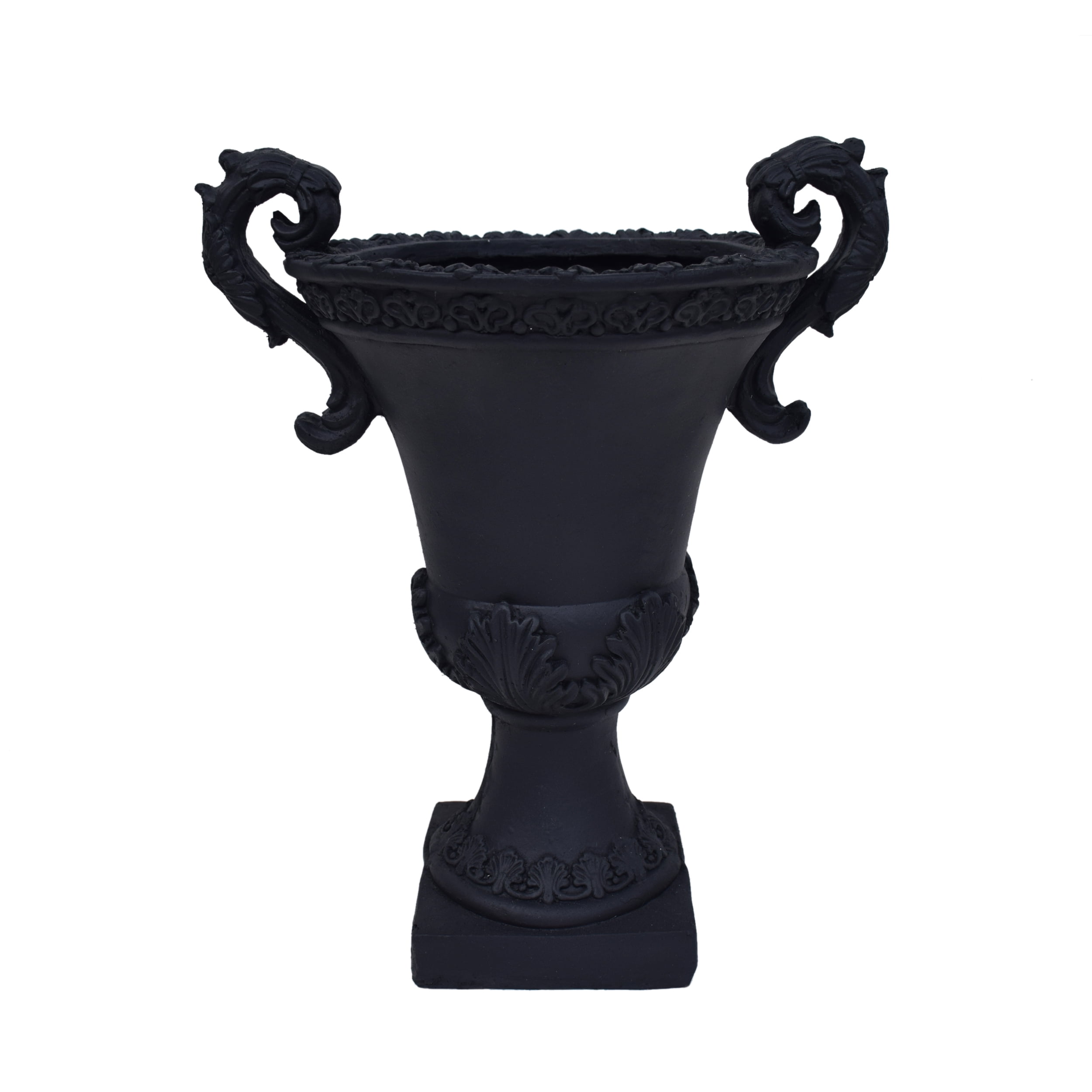 GDF Studio Upsal Outdoor Traditional Roman Chalice Cast Stone Garden Urn Planter, Black