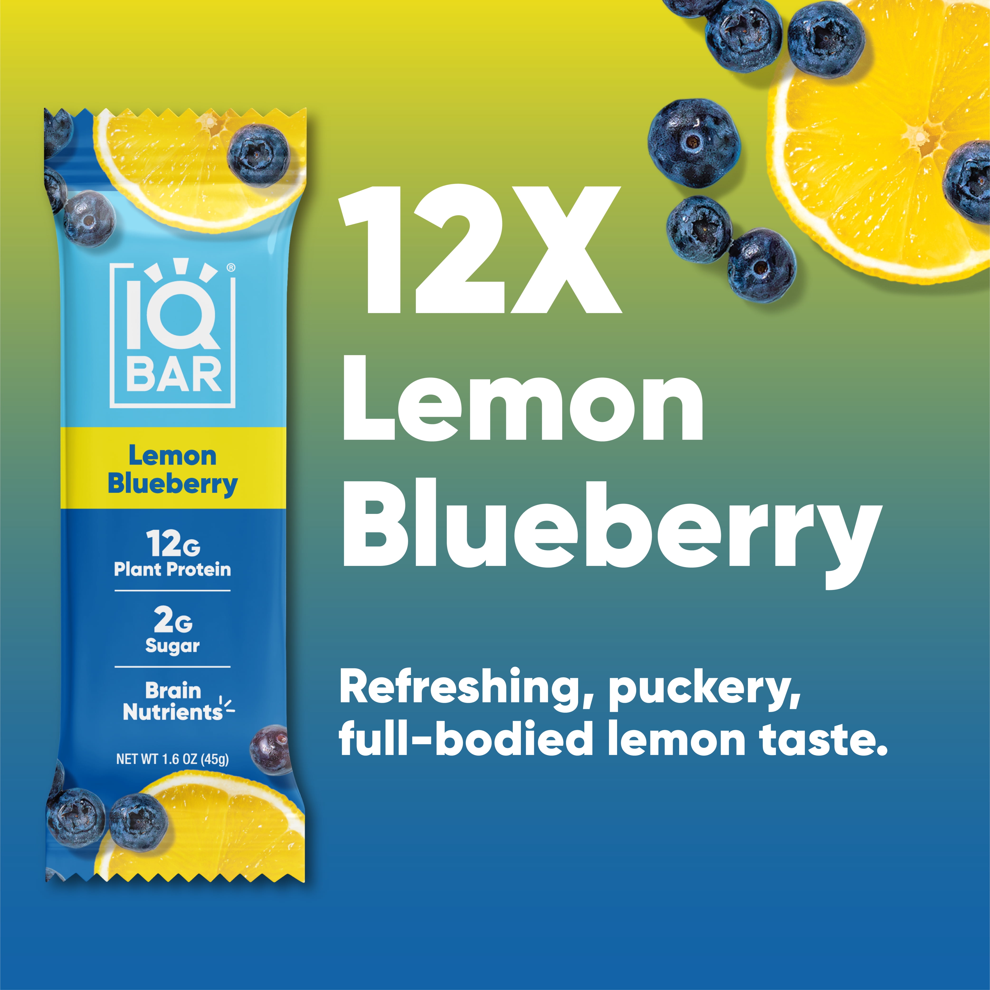 IQBAR Clean Plant Protein Bars - Lemon Blueberry - 12 Count - Keto, Vegan, High Fiber, Gluten and Dairy Free, Low Sugar Snack