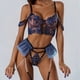 thumbnail image 2 of Gibobby Conjunto de lencería de encaje Conjunto de Liguero con Sujetador de Encaje, Lencería Elegante y Exquisita para Mujer para Noche de Bodas, Luna de Miel y Más(Azul, XG), 2 of 4