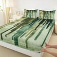 thumbnail image 3 of Manfei Splashing Ink Twin Sheet Sets,Painting Aesthetic Twin Fitted Sheet,Green Stripes Flat Sheet For Kids,Super Cozy Room Decor,3-Piece, 3 of 7