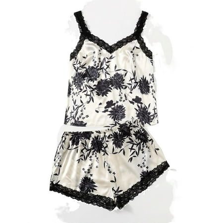 

Womens Plus Pajamas Sets Floral Short Sets Sleepwear PJ Set Black and White 4XL