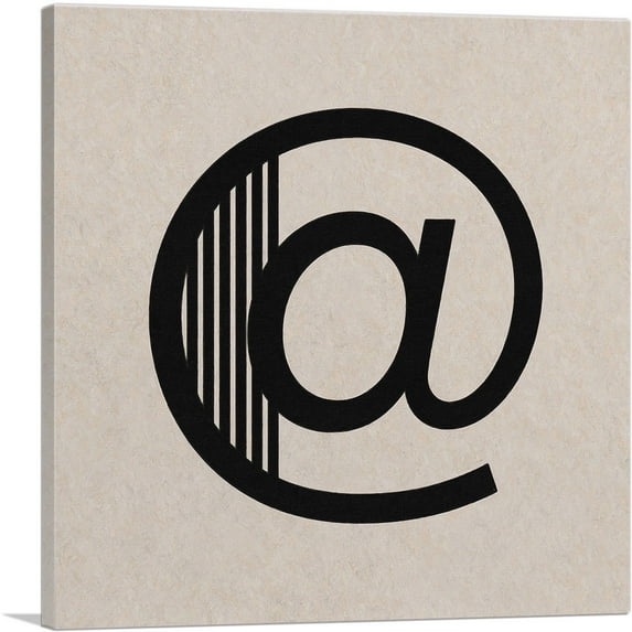 ARTCANVAS Beige Black Line Alphabet At Sign Symbol Canvas Art Print - Size: 12" x 12" (0.75" Deep)