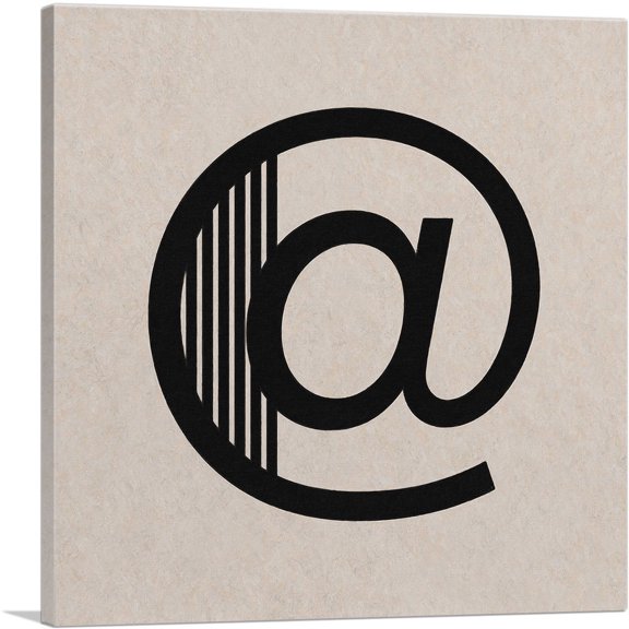 ARTCANVAS Beige Black Line Alphabet At Sign Symbol Canvas Art Print - Size: 12" x 12" (1.50" Deep)