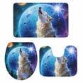 thumbnail image 2 of Wolf Bathroom Rugs Set Watercolor Roaring Wolf Fantasy Universe Planet Forest Tree Non Slip Absorbent Soft Bath Mats 3 Piece Set with Bathroom Rug, U-Shaped Floor Mat, Toilet Seat Cover Large Size, 2 of 9