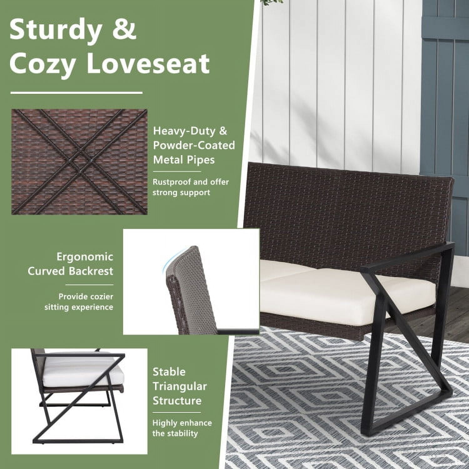 Aimee Lii 4 Piece Patio Wicker Rocking Chairs Set with Heavy-Duty Metal Frame, Backyard Furniture, White