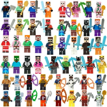 50 Pcs Minecraft Action Figures Toy Set Minifigures & Accessories Collection, 1.77-in Scale & Pixelated Design