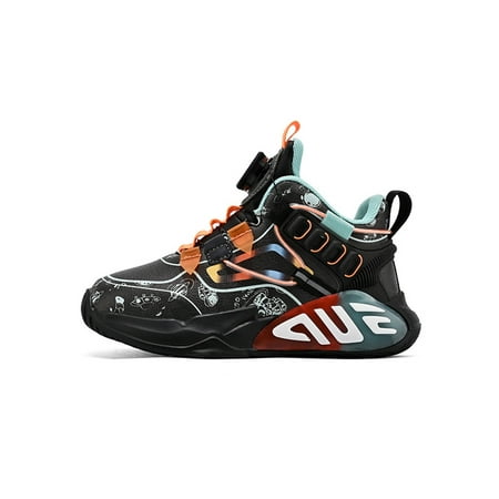 

Fangasis Boys Sneakers Breathable Basketball Shoes Durable Running Shoe Boy Trainers Training Casual Sport Black Orange 13C