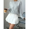 thumbnail image 5 of Women's 3D Floral Appliques Crewneck Sweaters Long Sleeve Drop Shoulder Pullovers Elegant Knit Tops Gray XL, 5 of 8