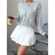 thumbnail image 5 of Suéteres de Cuello Redondo con Apliques Florales 3D para Mujer, Larga, Hombros Caídos, Elegantes Tops de Punto Gris L, 5 of 8