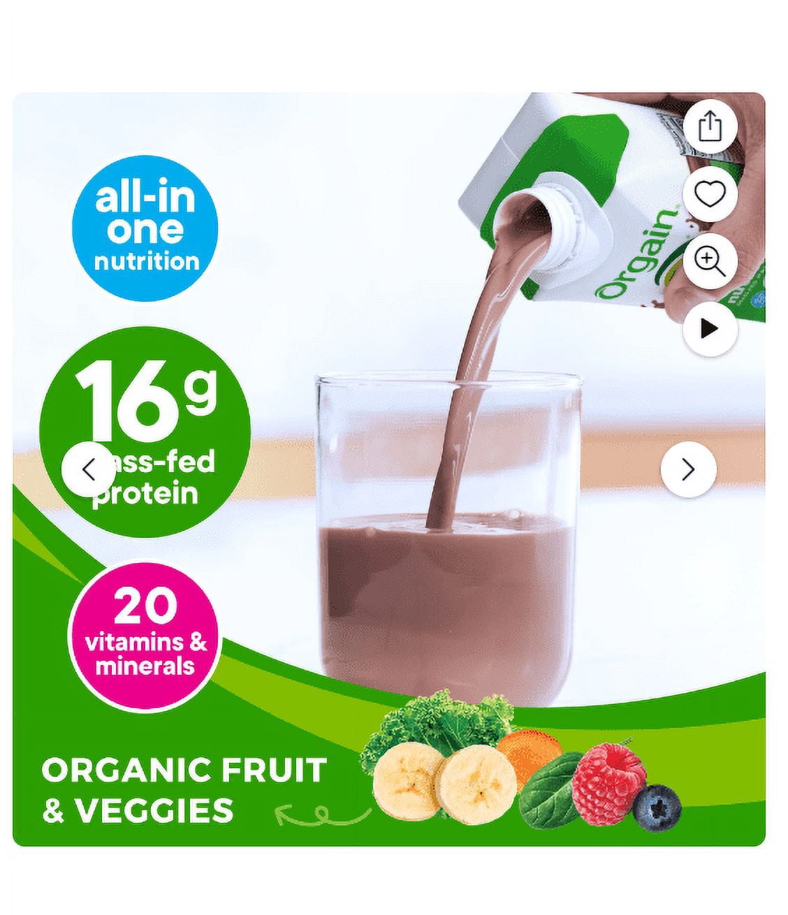 (3 pack) Orgain Organic Nutritional 16g Grass Fed Protein Shake Drink, Creamy Chocolate Fudge 11oz, 4ct