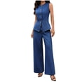 thumbnail image 2 of Fewfanhot Lounge Sets for Women Button Down Backless Tank Top and Wide Leg Jeans 2 Piece Outfit Suits, 2 of 5