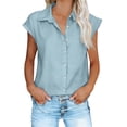 thumbnail image 2 of Scyoekwg Womens Button Up Shirt Sleeveless Front Tie Knot Crop Tops Casual Fashion Lapel Dressy Work Blouses for Summer Daily Vacation (Z01_Light Blue,XXL), 2 of 9