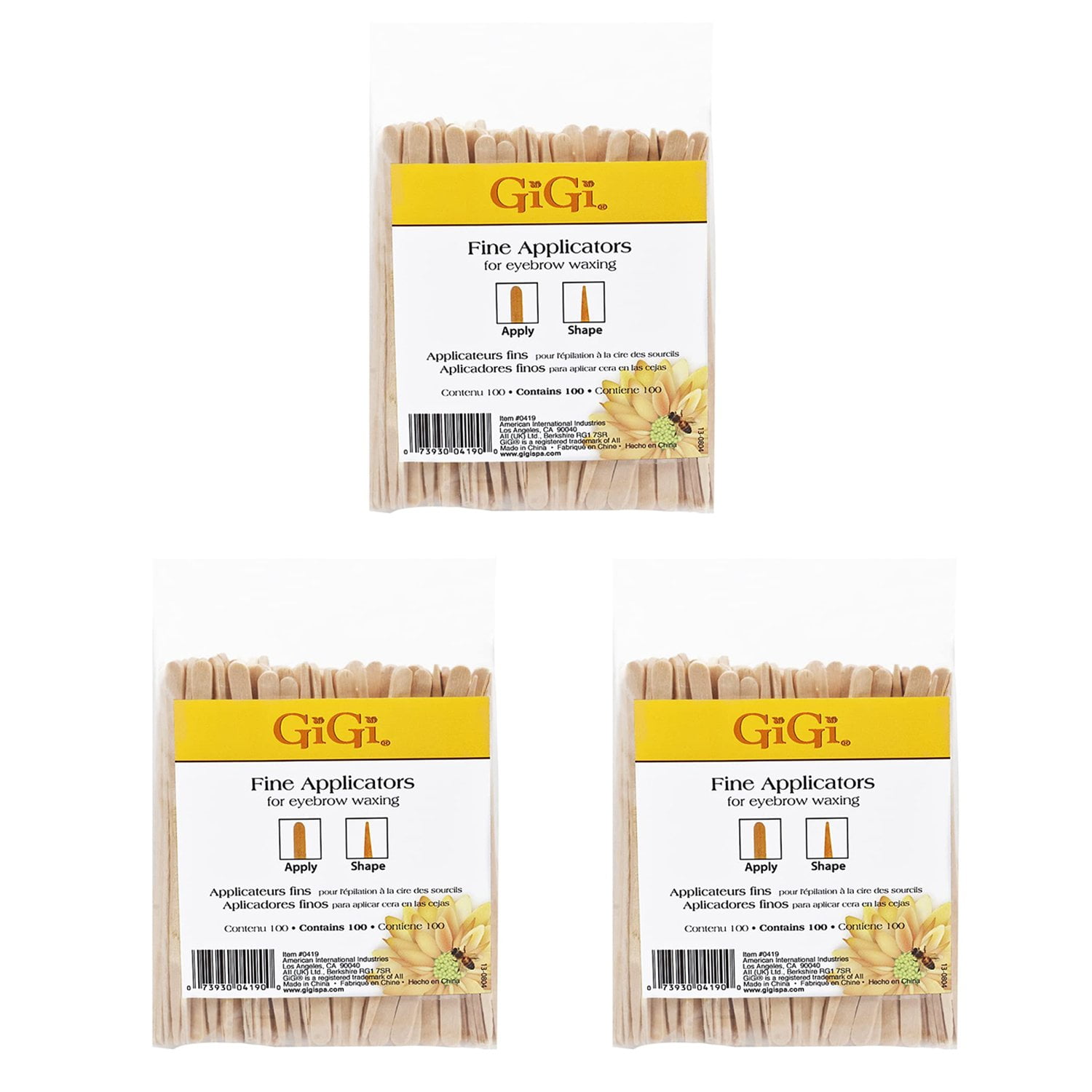 GiGi Fine Applicators For Eyebrow Waxing, 300 Pieces