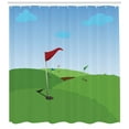 thumbnail image 2 of Golf Course Scene Shower Curtain, Landscape Image of Grassy Hills and Colorful Flags, Fabric Bathroom Set with Hooks, 69W X 70L Inches, Green Sky Blue and Vermilion, by Ambesonne, 2 of 2