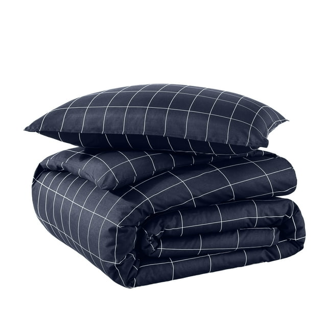 Bare Home Housse de Couette et Ensemble de Taies de Luxe - Premium 1800 Collection - Ultra Doux - Lit Simple/simple TG, Quadrillé - Minuit/blanc, 2 Pcs. Cet Ensemble de Literie Comprend une Housse de Couette Bleu Minuit avec Motif à Carreaux Blancs et Deux Taies d'Oreiller Assorties. Fabriqué en Microfibre Brossée double Ultra Douce, Il Est Résistant aux Plis, Respirant, Résistant aux Taches et Hypoallergénique. Comprend une Fermeture Éclair et des Attaches d'Angle pour une Déco de Chambre Rafraîchissante et un Confort Toute l'Année.