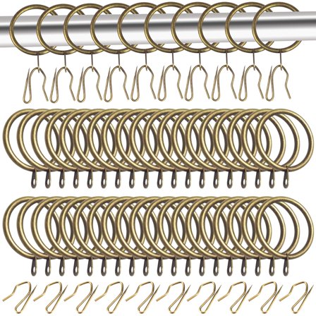 40 Pack Metal Drapery Curtain Rings, 30mm Inner Diameter, Heavy Duty Rustproof Metal Drapery Rings with Pinch Pleat Curtain Hooks, Decorative Clips Rings