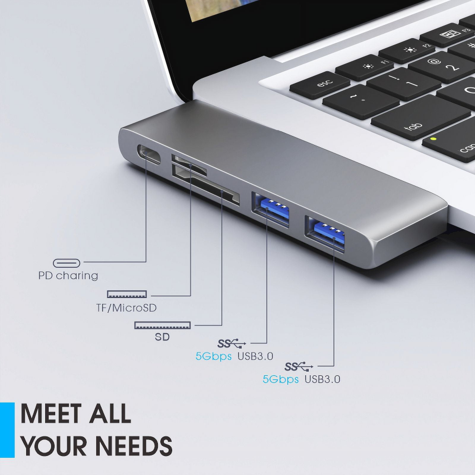 DOONJIEY 5 In 1 USB Hub Station Compatible Type C USB Hub TF sd card reader USB C Splitter