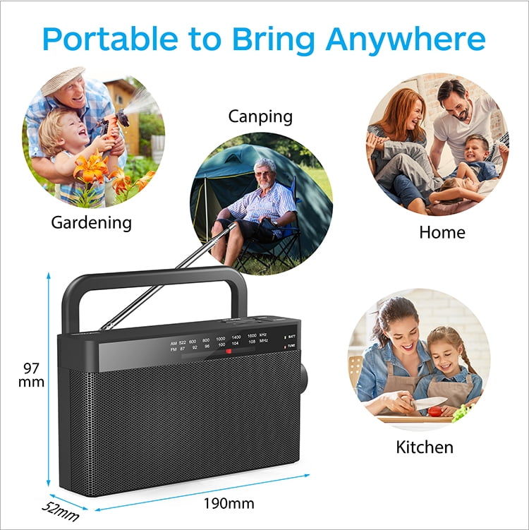 MUSICOZY Portable Geriatric Senior Radio,AM/FM Rechargeable Small Player,Mini Radio with Big Speaker and 3.5mm Earphone Jack for AA Batteries or AC Power,ideal for Senior, Home, Camping Radio(Black)