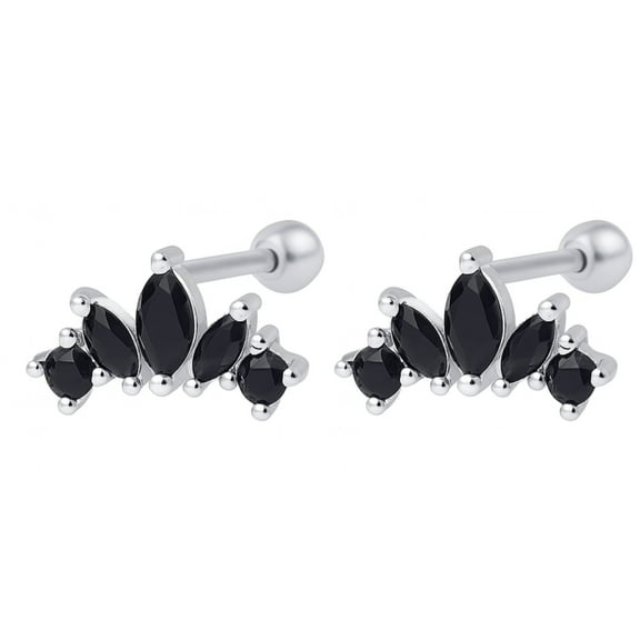 Black Marquise CZ Flat Back Earrings for Cartilage Helix Tragus Lobe 18g Sterling Silver 1 pair by Ginger Lyne