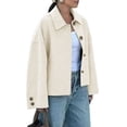 thumbnail image 2 of Womens Cropped Pea Coat Casual Button Down Short Jackets Fall Winter Outerwear Cream White L, 2 of 10