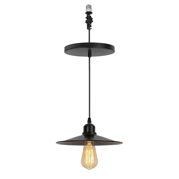 KAYYELAMP Converter Adapter E26 Mounted Cans Hanging Light Black Base With Flat Shade Vintage Pendant Lamp Replacement Downlight for Kitchen Island Entrance Loft(No Bulb)