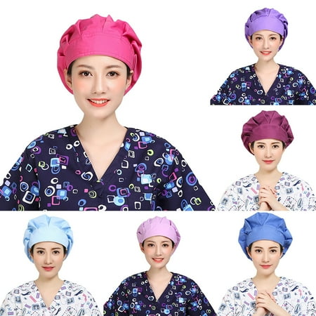 

Solid Color Anti Smoke Dust Proof Chef Scrub Cap Bouffant Adjustable Elastic Hat