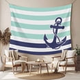 thumbnail image 2 of Anchor Aqua Tapestry for Bedroom Wall Hanging Tapestry, Modern Navy Blue White Striped Nautical Ceiling Backdrop Tapestries Poster Blanket Wall Decor for Teens Room Living Room Dorm 59" x 90", 2 of 8