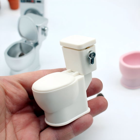 BESTSKY 1/12 Scale Dollhouse Toilet with Flushing Sound, Miniature Bathroom Furniture, Interactive Doll House Accessories