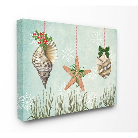 Ornament Wall Art - The Stupell Home Decor Collection Coastal Nautical Holiday Sea Shell Ornaments And Snowflakes Stretched Canvas Wall Art, 16 x 1.5 x 20