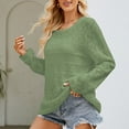 thumbnail image 2 of Lovskoo 2024 Sweaters for Women Long Sleeve Solid Color Hollow Out Knit Sweater Loose Round Neck Sweater Basic Tops Green, 2 of 5