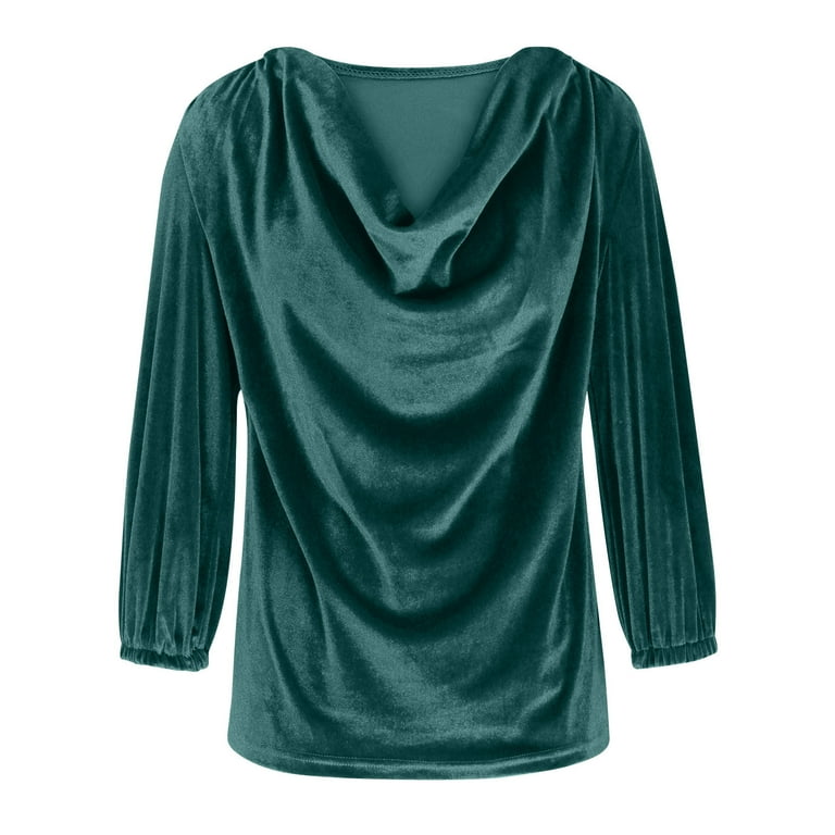 Women's Velvet Tops Dressy 3/4 Sleeve Drape Ruched T-Shirt Basic