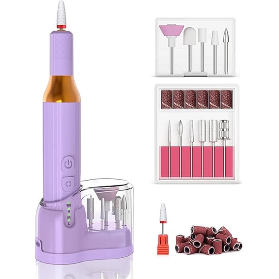 YJJSKEJI Nail Drill,Cordless Electric Files for Gel Nails E-File Manicure Kit Women Rechargeable Cordless Drill para Uñas Profesional Machine Grinder Acrylic Purple