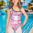 thumbnail image 2 of Uorisanigo Cherry Blossom Axolotl Floral Girls Swimsuits Kids Size 9-10 One Shoulder Beach Bathing Suit with Ruffled Sleeve Straps Swimwear, 2 of 7