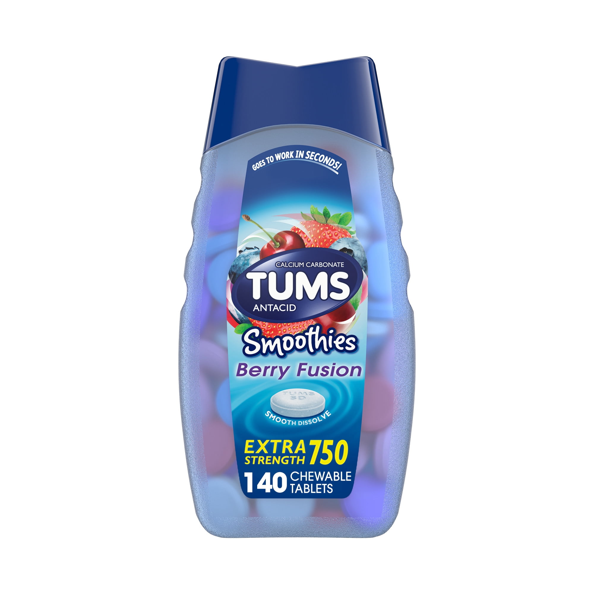Tums Smoothies Extra Strength Heartburn Relief Chewable Antacid Tablets, Berry Fusion, 140 Ct