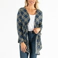 thumbnail image 5 of Howard's S/M Blue Plaid Long Sleeve Brushed Jersey Tie Front Drawstring Cardigan with Patch Pockets for Women, 5 of 5