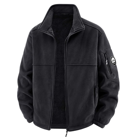 Tisuna Men Jacket Solid Color Long Sleeve Stand Collar Coat Fashion Loose Autumn Winter Men Outerwear Jacket Black Size L