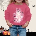 thumbnail image 2 of CUZIBR Kids Girls Halloween Crewneck Sweatshirt Pumpkin Bow Ghost Flower Graphic Pullover Long Sleeve Comfort Streetwear,Light Pink,6-7 Years, 2 of 4