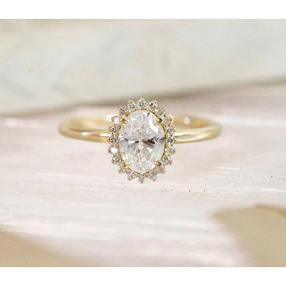 Jewelerix Oval Halo Engagement Ring Vermeil Gold over 925 Sterling Silver with Moissanite Diamond – Wedding Gift